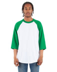 6.0 oz Raglan - Large Sizes 3XL / White and Kelly Green