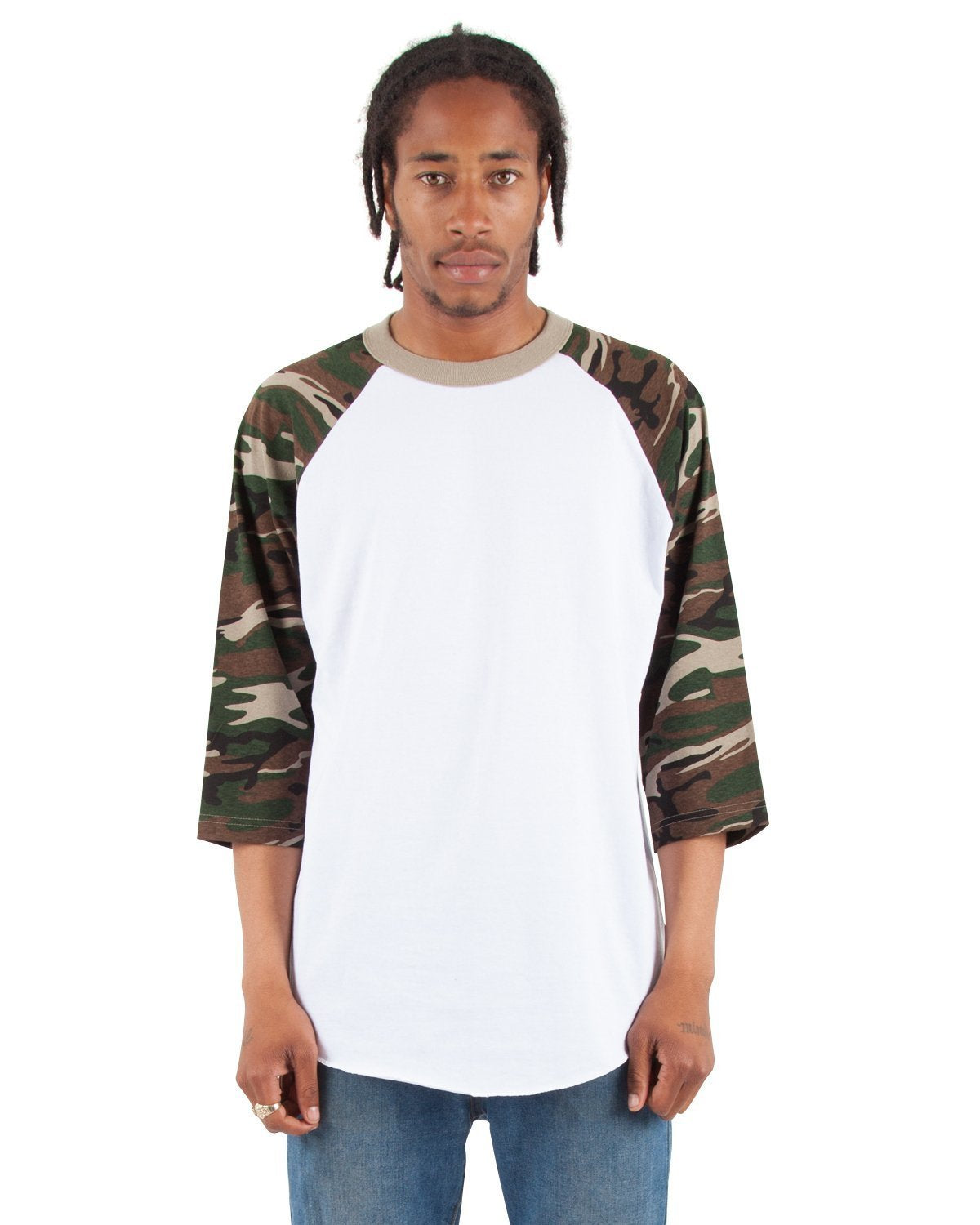 6.0 oz Raglan - Large Sizes 3XL / White and Camo Green