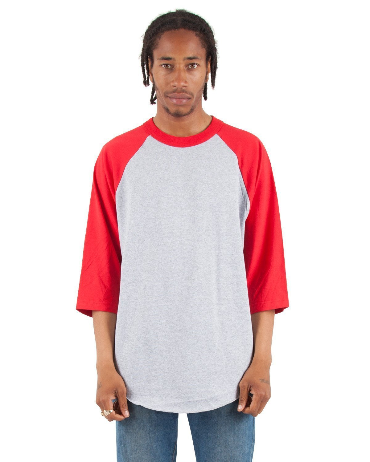 6.0 oz Raglan - Large Sizes 3XL / Heather Grey and Red