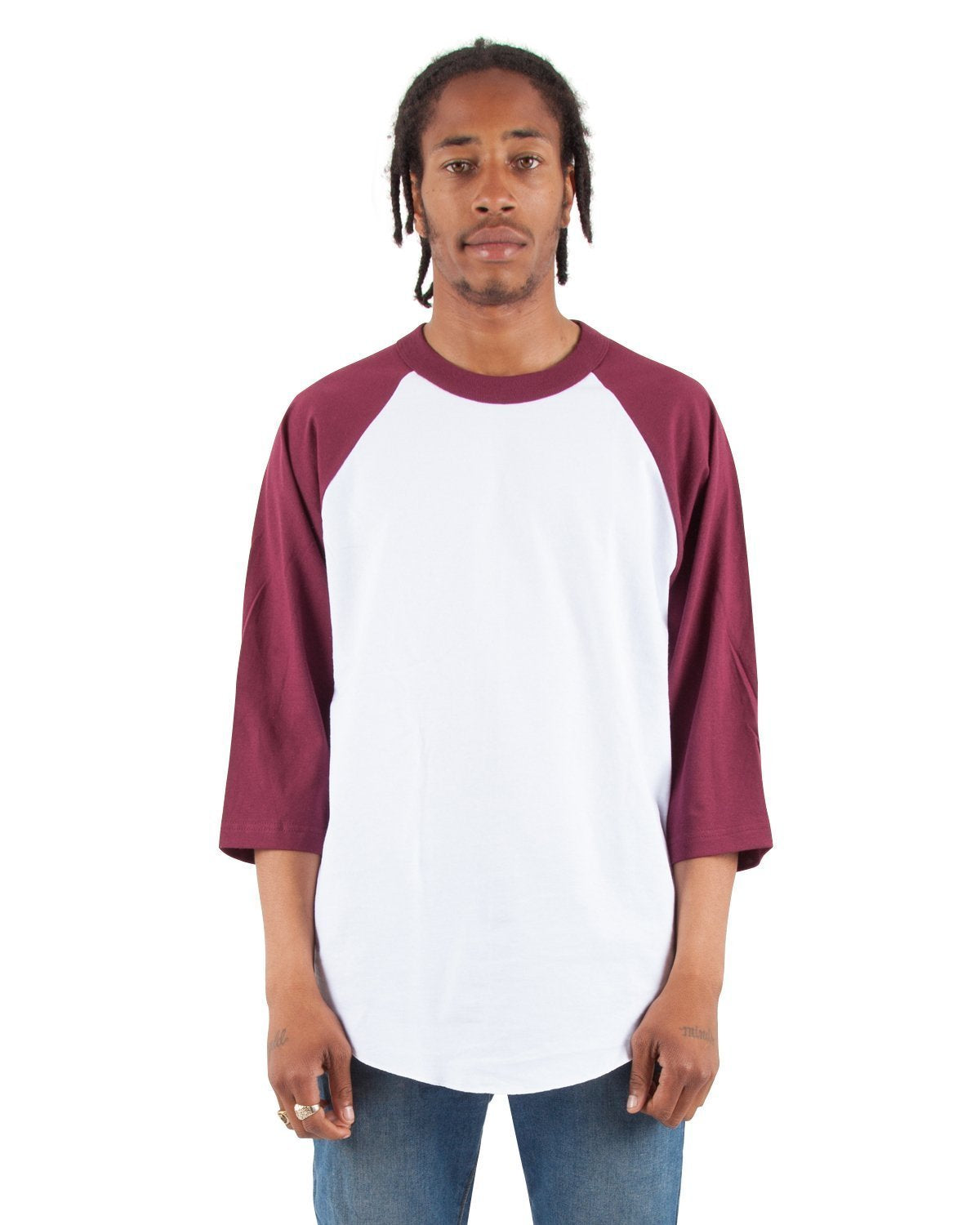 6.0 oz Raglan - Large Sizes 3XL / White and Burgundy