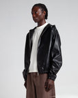 PU Leather Hooded Bomber