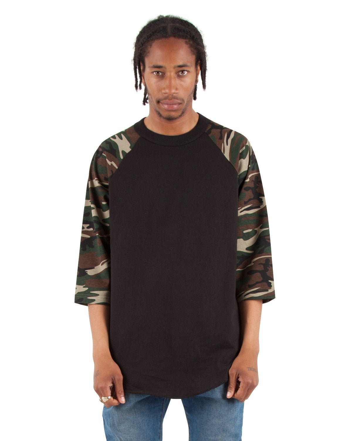 6.0 oz Raglan - Standard Sizes XL / Black and Camo Green