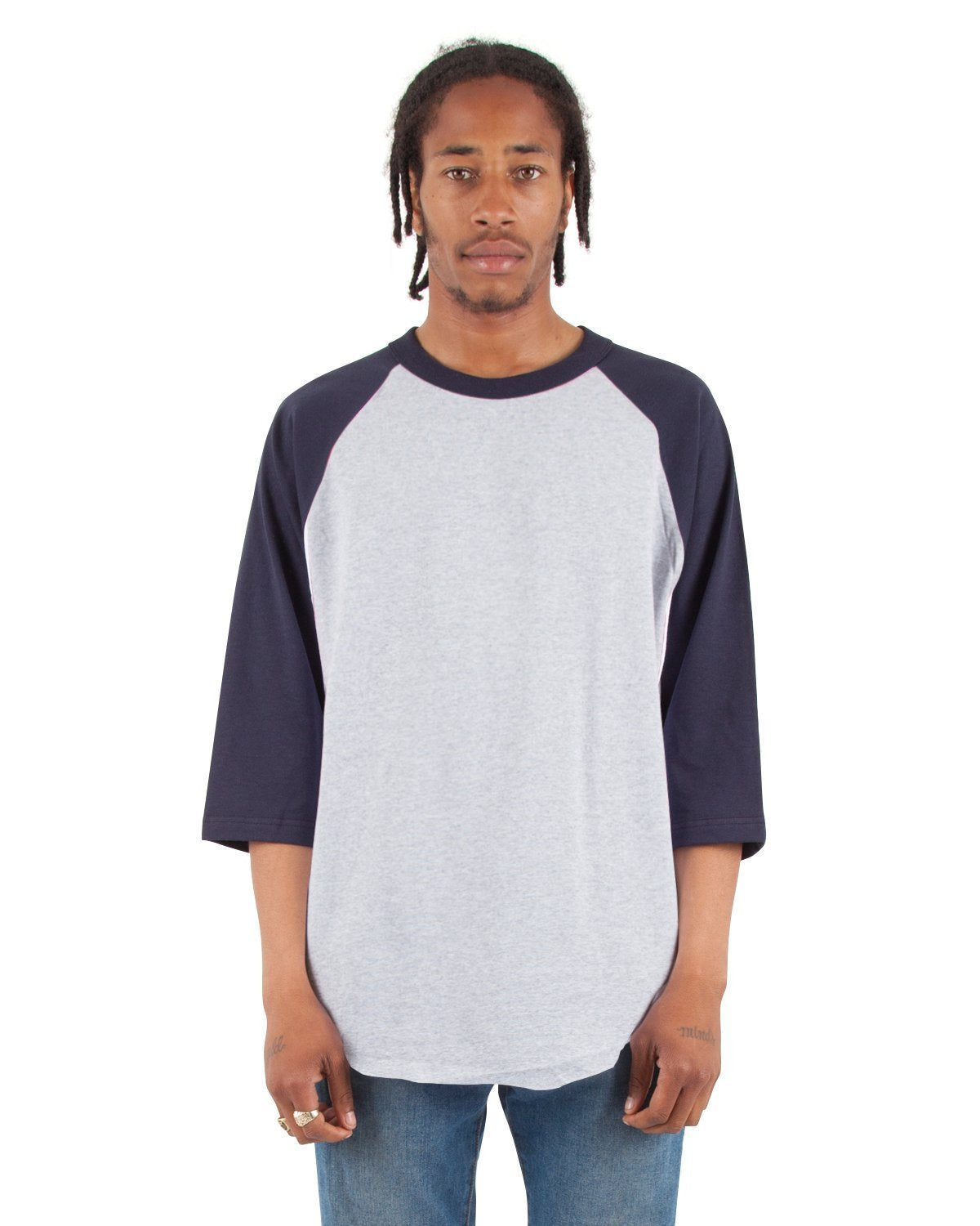 6.0 oz Raglan - Standard Sizes XL / Heather Grey and Navy