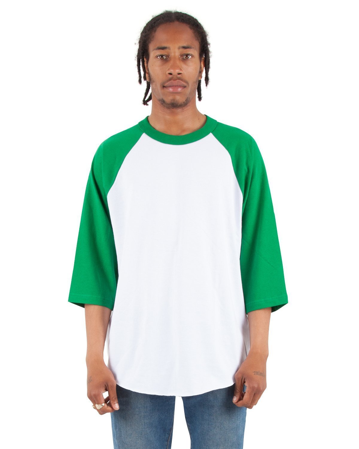 6.0 oz Raglan - Standard Sizes XL / White and Kelly Green